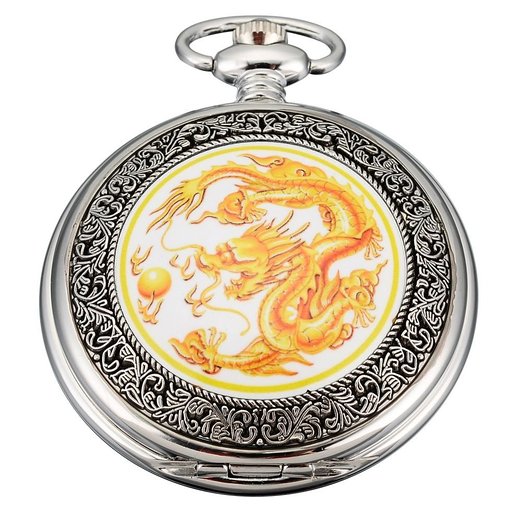 AMPM24 Mens Yellow Dragon Dangle Pendant Pocket Quartz Watch   Gift Chain WPK041
