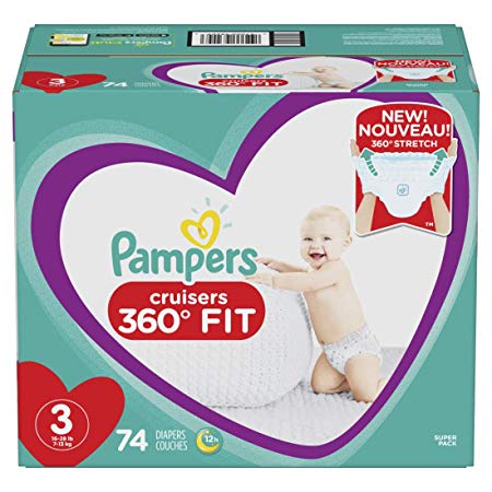 Pampers Diapers Size 3 - Cruisers 360˚ Fit Disposable Baby Diapers with Stretchy Waistband, 74 Count Super Pack