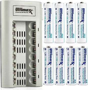 SSE Ultimaxx 8 Bay AA & AAA Battery Charger with One 4 Pack of AA Batteries & One 4 Pack of AAA Batteries.