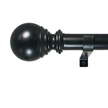 Decopolitan Ball Single Telescoping Drapery Rod Set, Long, Black