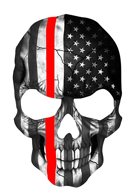 Firefighter sticker Thin Red Line Skull Subdued American Flag Sticker. 6 x 4" inch Reflective Firefighter Support Decal