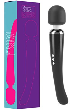 Six Nine Rechargeable Personal Wand Massager Large Edition, Wireless with 20 Vibration Patterns 8 Multi-Speed (Black)