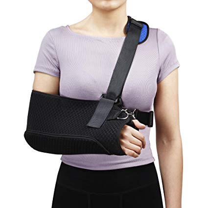 REAQER Arm Sling with Thumb Support Adjustable Arm Shoulder and Rotator Cuff Support with Pad and Waist Strap for Broken & Fractured Bones - Suits Left and Right Hand (Adult)