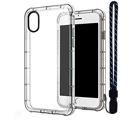 Calmpal iPhone X Case,iPhone Xs Case,Clear TPU Ultra Slim Reinforced Frame Crystal Clear Shock-Absorption Flexible Soft TPU Bumper with Wrist Strap for iPhone X/iPhone Xs(5.8")