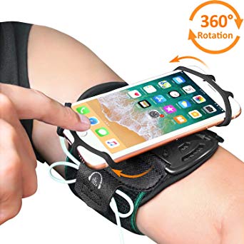 Phone Armband, Bovon Super Breathable Sports Arm Band for iPhone X/8/8 Plus/7/7 Plus/6/6S Plus, Galaxy S9/ S9 Plus/S8/S7, 360°Rotatable Running Armband with Key Holder for Hiking Biking (Black)