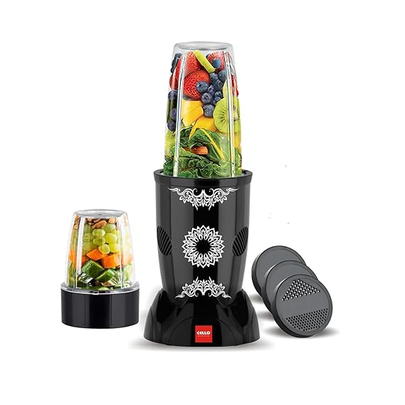 CELLO BlendMix Nutri Mixer, Blender & Grinder With 2 Jars (Black)