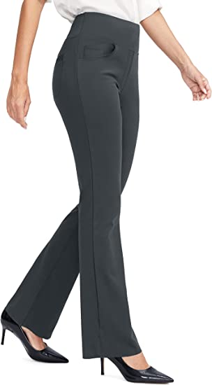 Rammus Womens Yoga Dress Pants with 5 Pockets High Waist Stretch Work Pants for Women Bootcut Leg Slacks for Office Casual