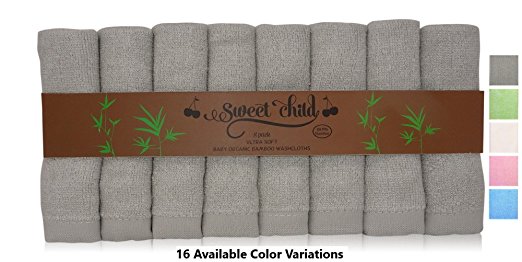 SWEET CHILD Bamboo Baby Washcloths (Bonus 8-Pack) - Premium Extra Soft & Absorbent Towels For Baby’s Sensitive Skin-Perfect 10"x10" ReusableWipes-Great Baby Shower/Registry Gift (Grey, 10"x10")