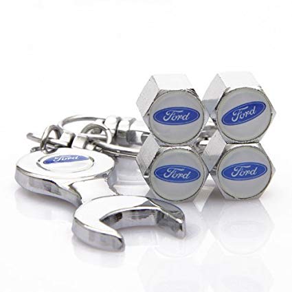 D&R® Wrench Keychain Chrome Tire Valve Stem Caps for Ford