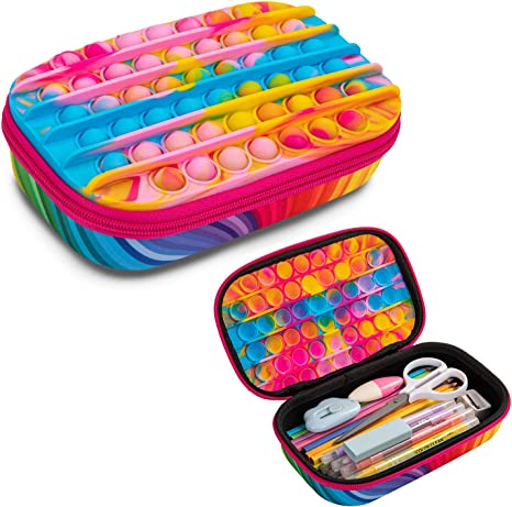 ZIPIT POP Storage Box, Fidget Toy, Pencil Box for Girls, Silicon Sensory Push It Case, Large Capacity Storage, Holds Up to 60 Pens (Rainbow),ZPSB-5