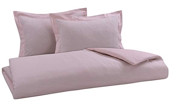 DELANNA Reversible Duvet Cover Set 100% Cotton 3 Piece Percale Duvet Cover Set Includes Duvet Cover and 2 Pillow Shams Crisp, Comfortable, Breathable, Soft (Full/Queen, Rose Pink Gingham)