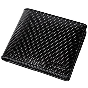 True Carbon Fiber Slim Genuine Leather Wallet RFID Blocking