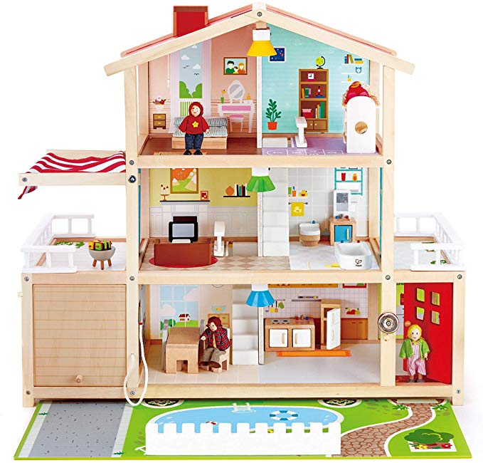 Hape Doll Family Mansion| Award Winning 10 Bedroom Doll House, Wooden Play Mansion with Accessories for Ages 3  Years