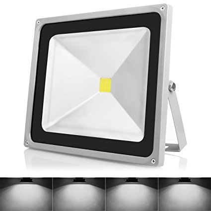 Warmoon Outdoor LED Flood Light, 50W Daylight White 6500K Waterproof Security Lights with 3-Prong US Plug