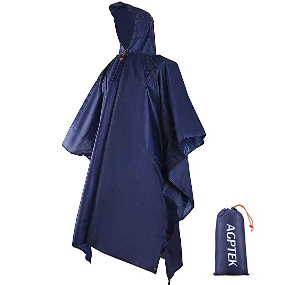 AGPTEK Rain Ponchos with Hood & 1 Storage Bag, Waterproof Reusable Raincoat with Drawstring Hood & Elastic Sleeve for Outdoor Concert,Sports,Hiking,Camping,Motorcycle