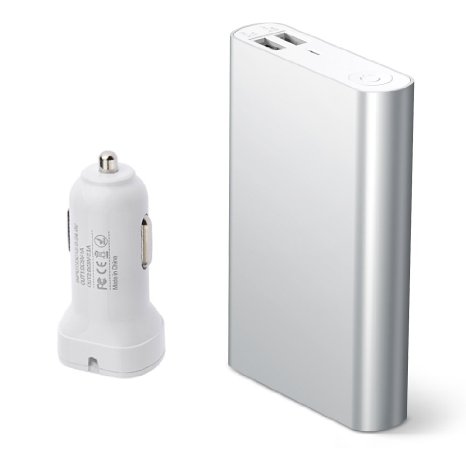 Fremo P130 13000mAh Power Bank External Battery Charger and Dual USB Car Charger Cigarette Lighter For iPhone 5s 5c 5iPad Air mini Galaxy S5 S4 Note 3 2Galaxy Tab Nexus HTC-Silver OneOne 2 M8 PS Vita and moreSliver
