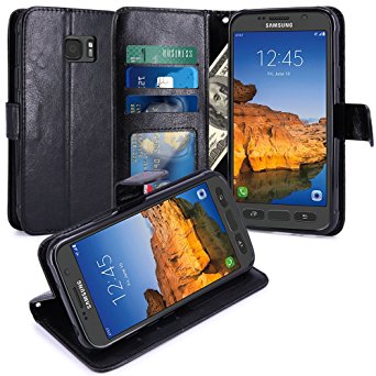 S7 Active Case, LK Luxury PU Leather Wallet Flip Protective Case Cover with Card Slots & Stand For Samsung Galaxy S7 Active (Black)