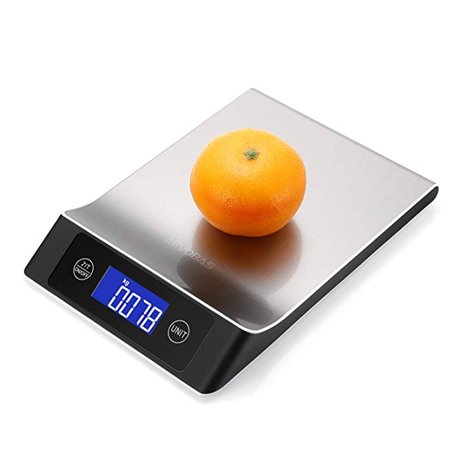 Aevobas Digital Kitchen Scales 10kg 1g with Tare Function Electronic Food Weighing Scale Precision Slim Kitchen Cooking Scales with Stainless Steel Platform LCD Display for Home Diet-Silver
