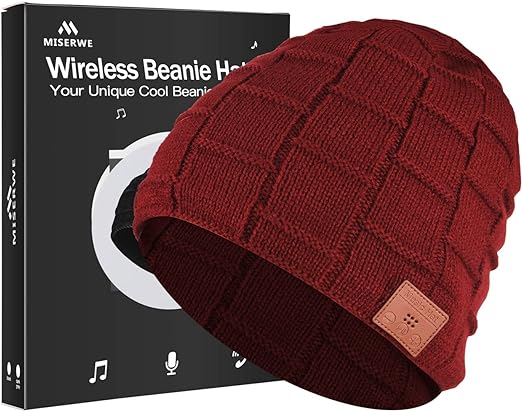 MISERWE Wireless Beanie Wireless 5.0 Speaker Headphone Beanie Hat,Christmas Electronic Gifts for Men,Women,Girls,Boys
