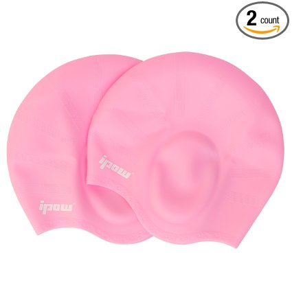 2 Pack,IPOW Soft Wrinkle-Free Silicone Swim Swimming Cap Soft Ear Protective Bating Hat Cap for Short and Medium Length Hair