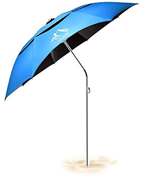BESROY Portable Beach Umbrella - Outdoor Sunshade with Telescoping Pole,Windproof Stakes & Carry Bag - UV Protection,360° Rotating,for Beach,Patio,Pool,fishing,Park