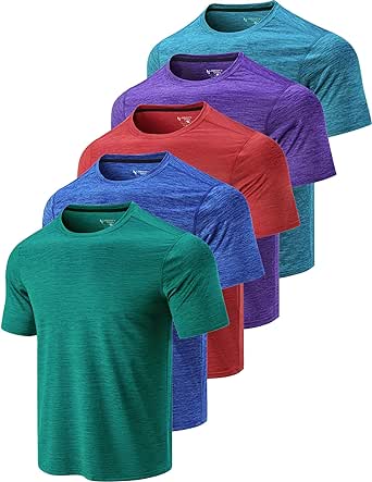 5 Pack Men’s Active Quick Dry Crew Neck T Shirts | Athletic Running Gym Workout Short Sleeve Tee Tops Bulk