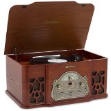 Electrohome Winston Vinyl Record Player 3-in-1 Classic Turntable Natural Wood Stereo System AMFM Radio CD and AUX Input for Smartphones Tablets and MP3 players EANOS501