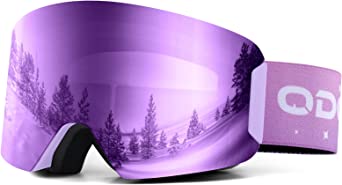 Odoland OTG Ski Goggles for Kid and Youth, UV Protection and Anti-Fog Len for Children, Double Grey Spherical Lens Snowboard Goggles Perfect for Skating Skiing Snowboard for Boys and Girls