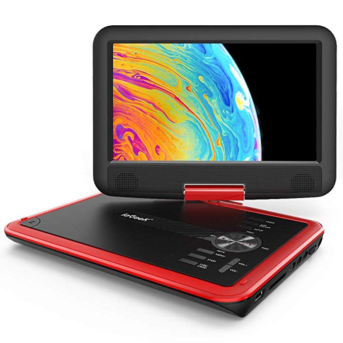 ieGeek 11.5 inch Portable DVD Player with 5h Rechargeable Battery, SD Card/USB & AV-in/Out Port, 360° Swivel Screen, Support Resume Function, Region Free, Red