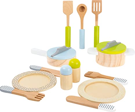 Small Foot Wooden Toys 15 piece Dining & Cutlery wooden playset for Children Play Kitchens designed for children ages 2