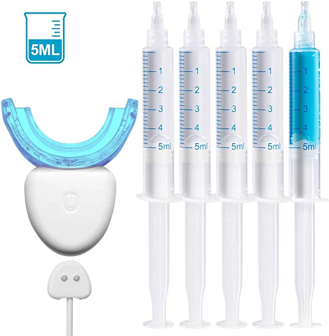 OriHea Upgraded Teeth Whitening Kit with16 LED Light, Magnetic Charging Teeth Whitening, 5ml Teeth Whitening Gel Syringes (4-Pack), Desensitizing Gel Syringes (1-Pack), IPX7 Waterproof