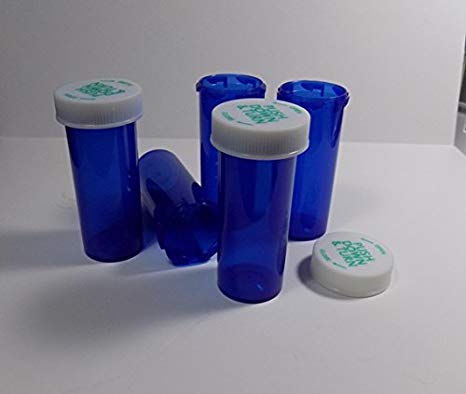 Plastic Prescription COBALT BLUE Vials/Bottles 25 Pack w/Caps SMALLEST 6 Dram Size-NEW
