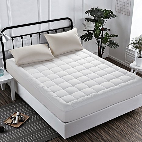 INGALIK Hotel Luxury Collection Quilted Fitted Mattress Topper Down Alternative Overfilled Mattress Pad Bed Cover Stretches up to 21 Inches Deep by (Twin 39x75x18inch)