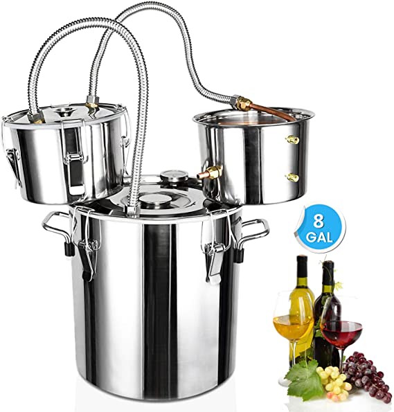 ECO-WORTHY Alcohol Distiller 8 Gal 3 Pots Moonshine Still Kit Home Distiller High Seal With Copper Accessory for DIY Whiskey, Brandy, Distilled Water, Hydrolates