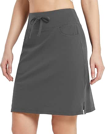 BALEAF Women's Skorts Skirts 20" Knee Length Cotton Casual High Waist Drawstring Modest Golf Skort with Pocket