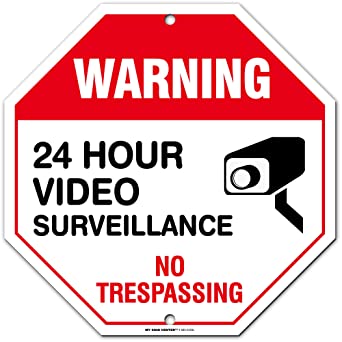 No Trespassing Warning 24 Hour Video Surveillance Sign, Orange Octagon Shaped, Made Out of .040 Rust-Free Aluminum, Indoor/Outdoor Use, UV Protected and Fade-Resistant, 11" x 11", by My Sign Center