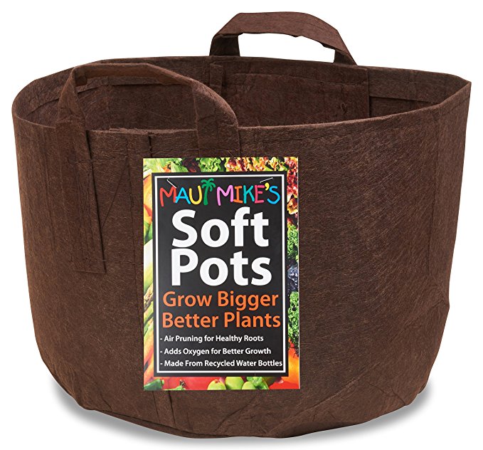 SOFT POTS (25 Gallon) BEST FABRIC AERATION GARDEN POTS FROM MAUI MIKE'S. THICKER FABRIC AND SEWN HANDLES FOR EASY MOVING. GROW BIGGER AND HEALTHIER TOMATOES, VEGGIES AND HERBS IN SOFT POTS.