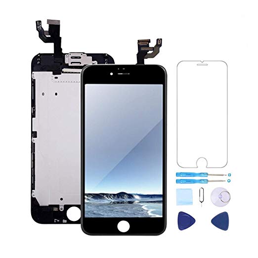Screen Replacement for iPhone 6 Plus Screen Replacement Black 5.5" LCD Display Touch Digitizer Frame Assembly with Proximity Sensor,Ear Speaker,Front Camera,Screen Protector,Repair Tools kit Black
