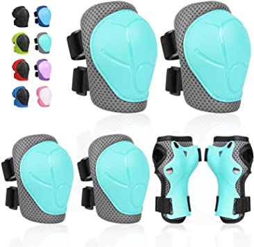 Kids Protective Gears SKL Knee Pads for Kids Knee and Elbow Pads with Wrist Guards 3 in 1 for Skating Cycling Bike Rollerblading Scooter