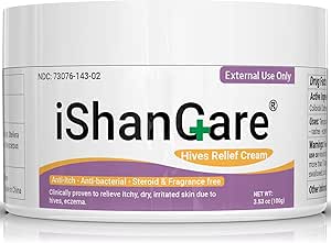 Urticaria Cream, Fast Acting Relief of Hives, Allergic Rashes, Itchy Skin, Redness, Swelling, Anti Fungal Hives Cream with All Natural Herbal Ingredients, 3.53 Oz