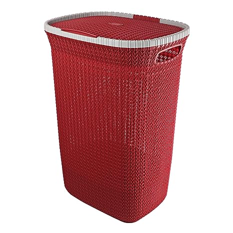 Cello Creta Laundry Bag/Basket with lid, Maroon, 50 Ltrs.,Plastic