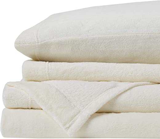 True North by Sleep Philosophy Soloft Plush, Wrinkle Resistant, Warm, Soft Fleece Sheets with 14" Deep Pocket Cold Season Cozy Bedding-Set, Matching Pillow Case, King, Ivory