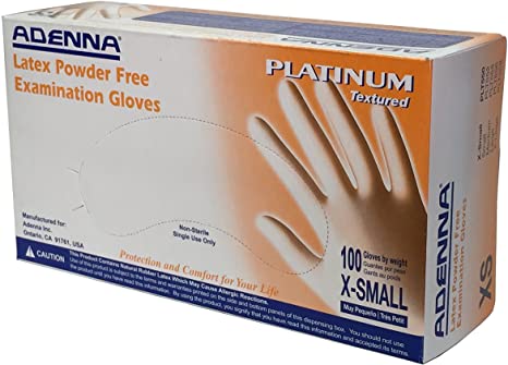 Adenna - PLT550 Platinum 5.5 mil Latex Powder Free Exam Gloves (White, X-Small) Box of 100