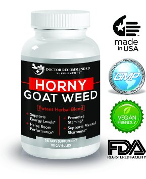 High Quality Horny Goat Weed - 90 Veggie Capsules - by Doctor Recommended Supplements-Supports Intense Libido Male Performance Energy and Stamina - 1 Month Supply