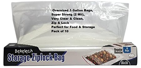 Regular Roaster Storage Ziplock Bag 10 count 16" x 18", 4 Gallon Large & Strong Clear Ziplock Bags, Pack of 10,