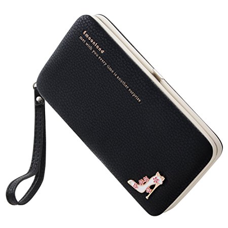 Ladies Purse Wallet,Emoonland Large Capacity of Hand Wrist Mobile Phone Bag Wallet for iPhone 7/7Plus 6S/ 6S Plus /6 /6Plus/5/5C Samsung Galaxy S6/S6 Edge (Black)