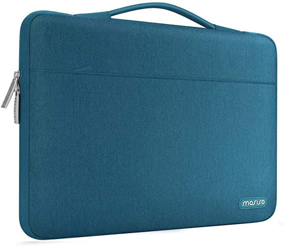 MOSISO 360 Protective Laptop Sleeve Compatible with 13-13.3 inch MacBook Pro, MacBook Air, Notebook Computer, Polyester Bag with Trolley Belt, Deep Teal