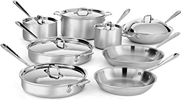 All-Clad 700492 MC2 Professional Master Chef 2 Stainless Steel Tri-Ply Bonded Oven Safe PFOA Free Cookware Set, 14-Piece, Silver