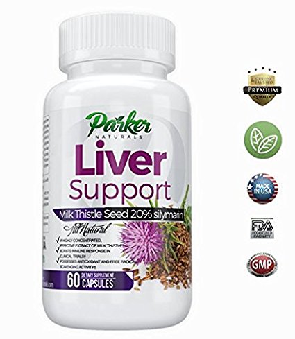Premium Milk Thistle Liver Support Formula by Parker Naturals 60 Capsules. Filled with 360mg of Real Milk Thistle Seed, 120mg Vitamin C, 400mg Folic Acid, B6, B12, Magnesium and much more