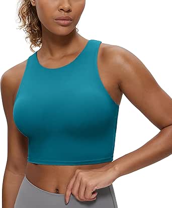 CRZ YOGA Butterluxe Racerback High Neck Longline Sports Bras for Women - Padded Workout Crop Tank Tops with Built in Bra